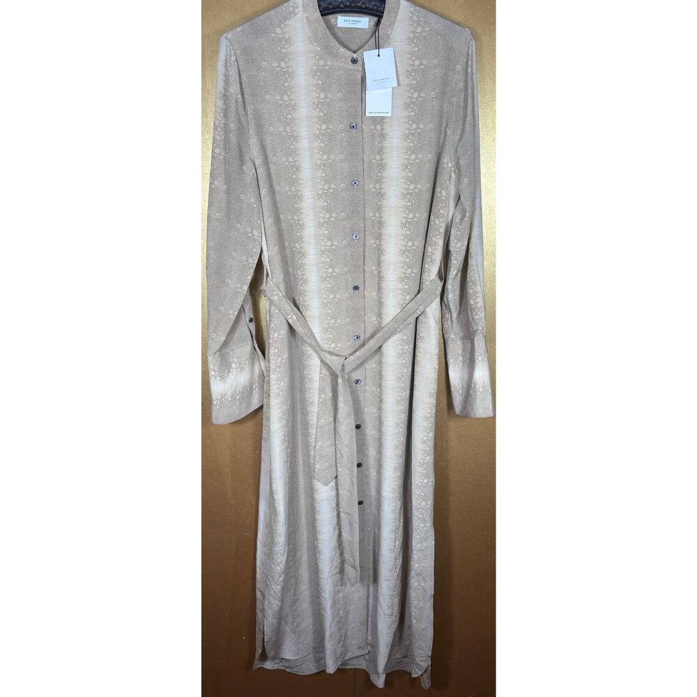 Equipment Connell Dress Tan Long Sleeve Tie Waist Maxi Nwt Size